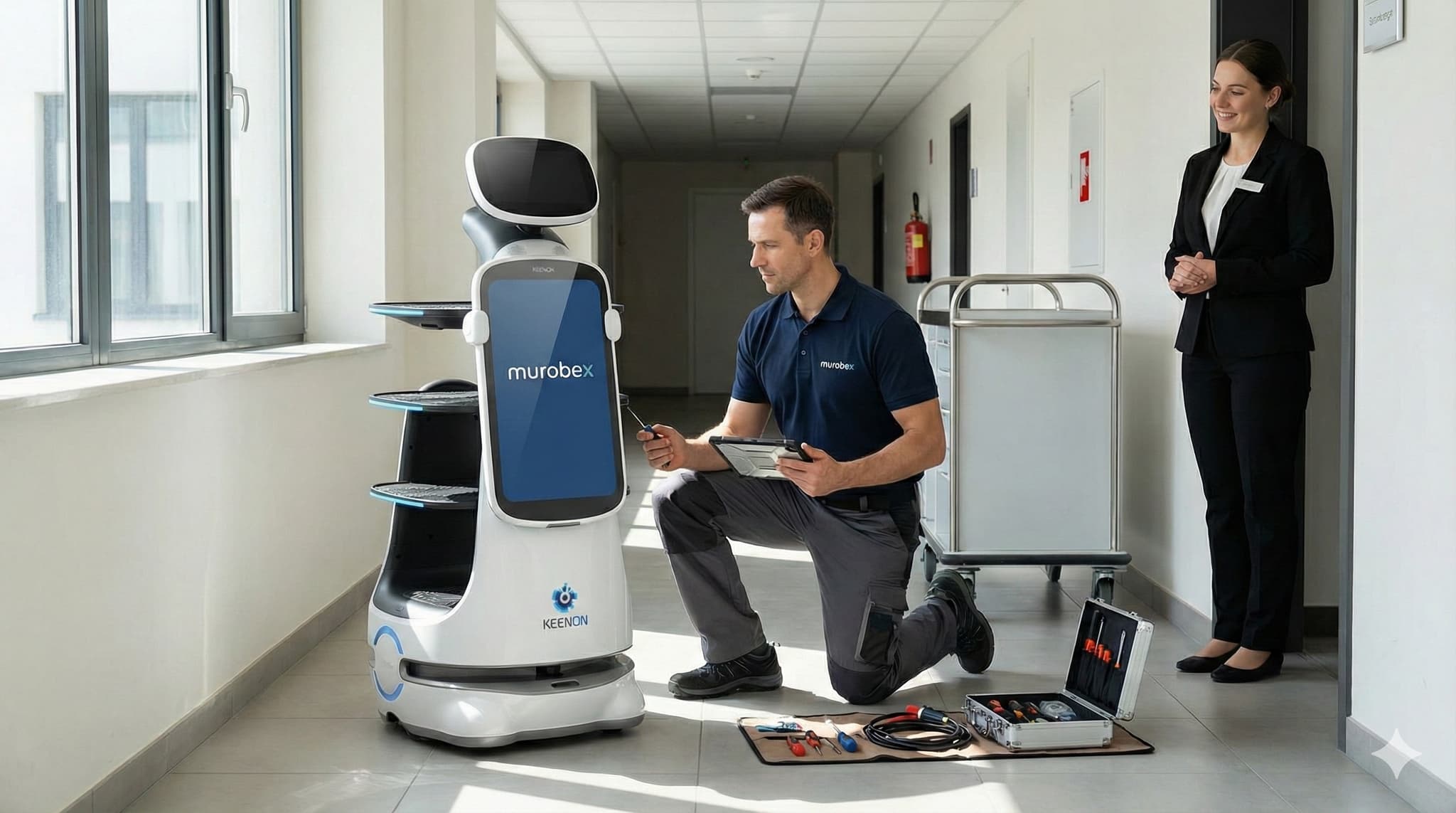 Murobex-Techniker wartet Serviceroboter vor Ort